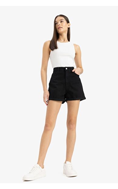 DeFacto Mom Fit Yüksek Bel Duble Paça Jean Şort