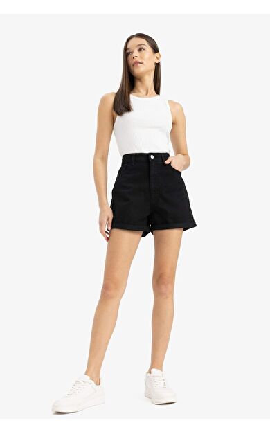 DeFacto Mom Fit Yüksek Bel Duble Paça Jean Şort