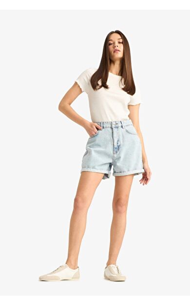 DeFacto Mom Fit Yüksek Bel Jean Şort E0927AX25SMNM39