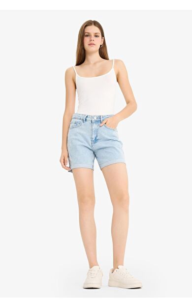 DeFacto Boyfriend Yüksek Bel Duble Paça Jean Şort E0934AX25AUNM39