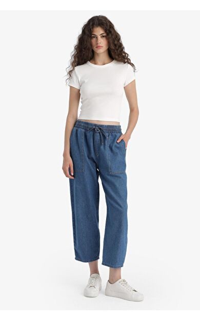 DeFacto Pull On Carrot Fit Yüksek Bel Crop Fit Yumuşak Jean Pantolon E0954AX25SMNM85