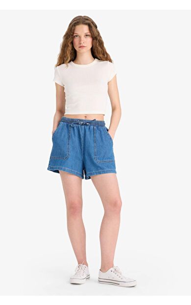 DeFacto Yüksek Bel Kısa Paça Yumuşak Jean Şort E0958AX25SMNM28