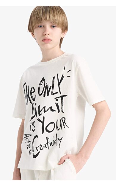 DeFacto Erkek Çocuk Bisiklet Yaka Baskılı Kısa Kollu Tişört E0963A825SMWT32