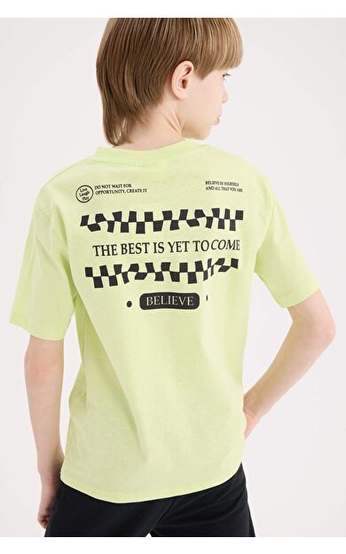 DeFacto Erkek Çocuk Bisiklet Yaka Sırt Baskılı Kısa Kollu Tişört E0968A825SMGN404