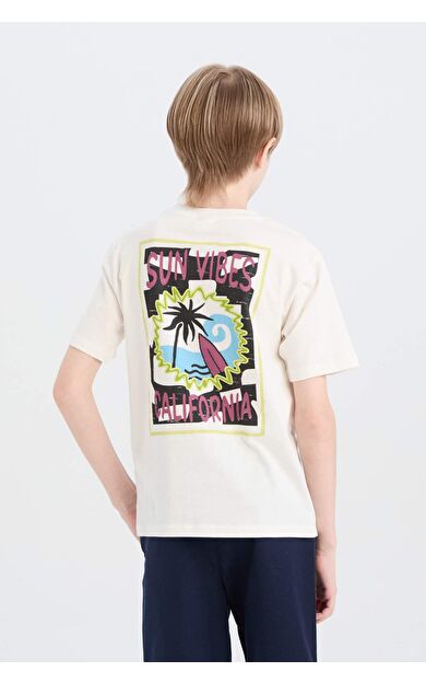 DeFacto Erkek Çocuk Bisiklet Yaka Sırt Baskılı Kısa Kollu Tişört E0969A825SMWT32