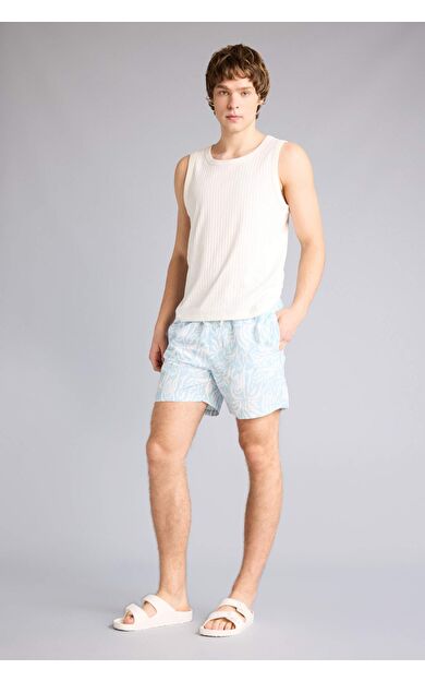 Desenli File Astarlı Kısa Boy Deniz Şortu