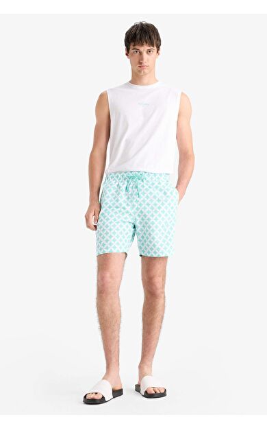 DeFacto Regular Fit Desenli File Astarlı Kısa Boy Deniz Şortu E0977AX25HSGN1101