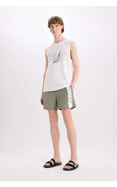 DeFacto Baskılı File Astarlı Diz Üstü Deniz Şortu