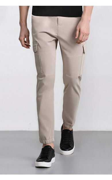 DeFacto Beli Lastikli Kargo Cepli Jogger Gabardin Pantolon E1037AX24WNBG766