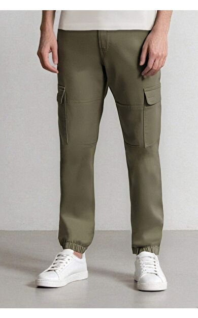 DeFacto Beli Lastikli Kargo Cepli Jogger Gabardin Pantolon E1037AX24WNGN425