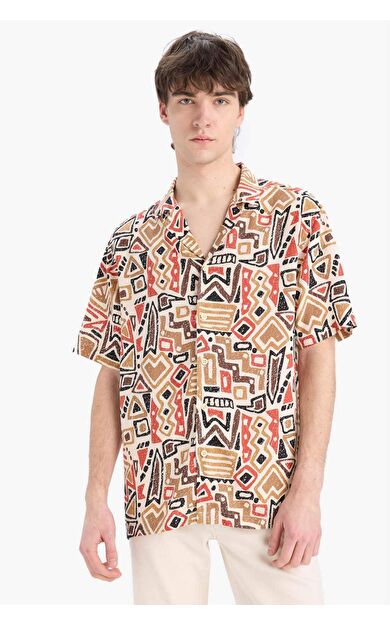 DeFacto Regular Fit Apaş Yaka Baskılı Yazlık Kısa Kollu Gömlek E1041AX25SMBG702