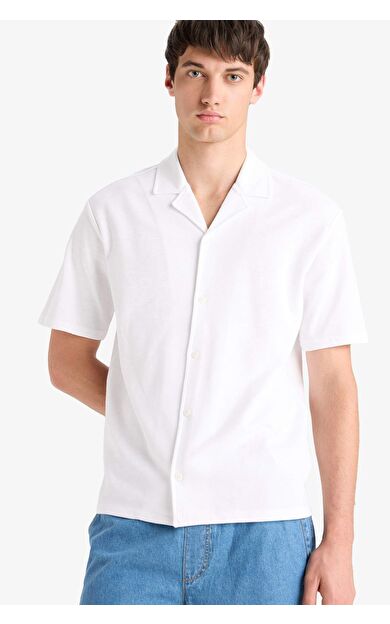 DeFacto Regular Fit Polo Yaka Flamlı Pamuk Kısa Kollu Gömlek