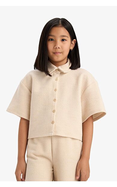 DeFacto Kız Çocuk Relax Fit Polo Yaka Basic Düz Selanik Kumaş Kısa Kollu Tişört
