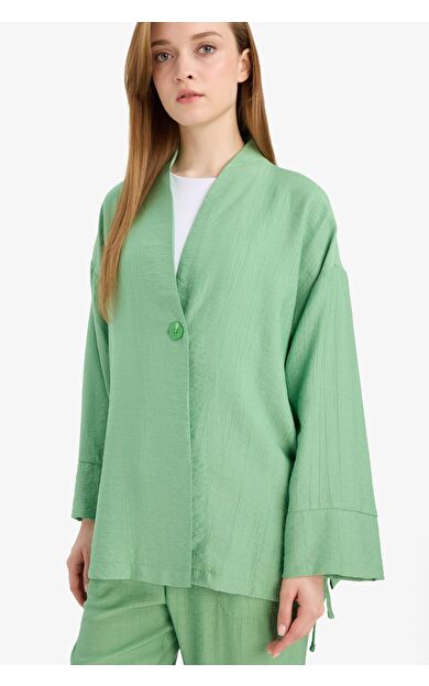 DeFacto Relax Fit Krinkıl Kumaş Uzun Kollu Kimono Tunik