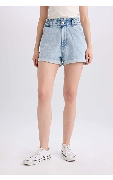 Paperbag Yüksek Bel Katlamalı Paça Jean Şort E1150AX25SPNM39