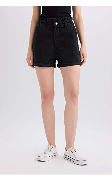 Paperbag Yüksek Bel Katlamalı Paça Jean Şort E1153AX25SPNM40