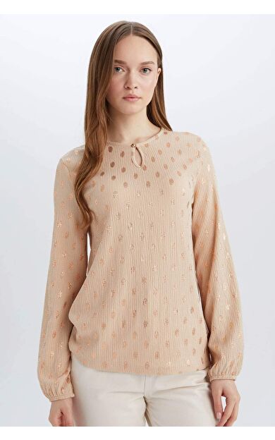 DeFacto Regular Fit Bisiklet Yaka Casual Bürümcük Uzun Kollu Tişört