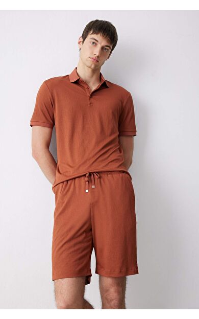 DeFacto Slim Fit Dar Kesim Dokulu Kısa Kollu Krinkıl Polo Tişört E1222AX25SMBN312