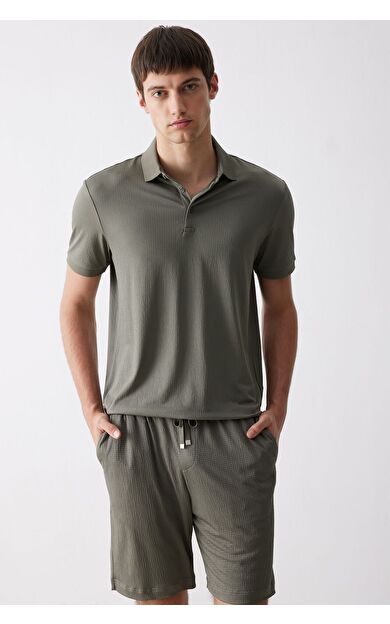 DeFacto Slim Fit Dar Kesim Dokulu Kısa Kollu Krinkıl Polo Tişört E1222AX25SMKH401