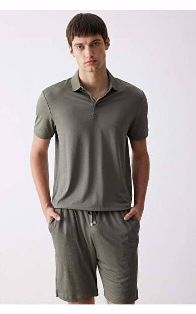 DeFacto Slim Fit Dar Kesim Dokulu Kısa Kollu Krinkıl Polo Tişört E1222AX25SMKH401