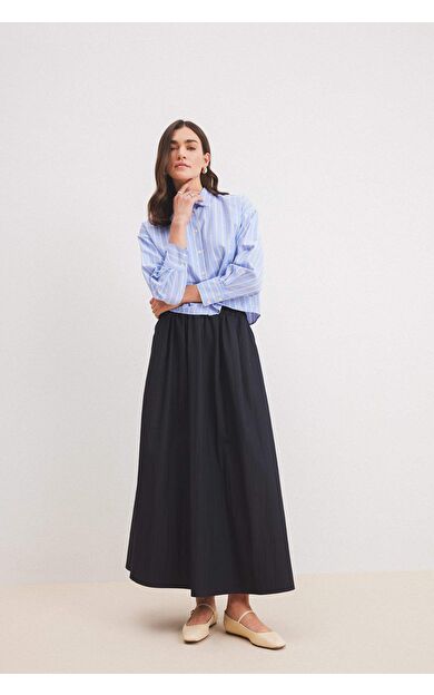 A Kesim Esnek Belli Paraşüt Kumaş Maxi Etek