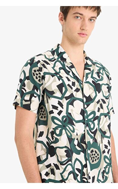 DeFacto Regular Fit Apaş Yaka Desenli Kısa Kollu Gömlek E1271AX25SMGN465