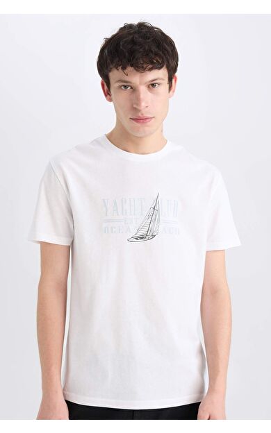 DeFacto Regular Fit Bisiklet Yaka Baskılı Kısa Kollu Tişört E1314AX25SMWT34