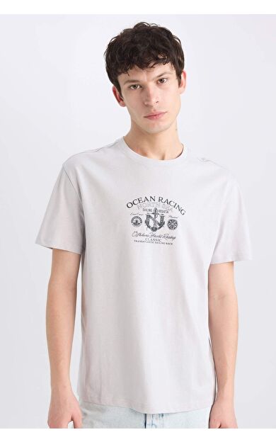 DeFacto Regular Fit Bisiklet Yaka Baskılı Kısa Kollu Tişört E1316AX25SMGR184