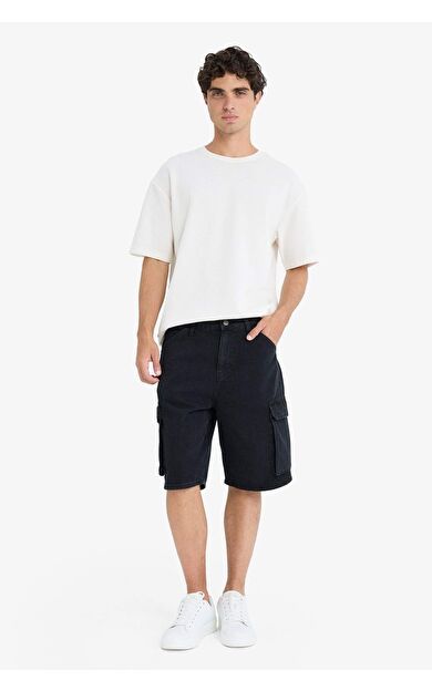 DeFacto %100 Pamuk Kargo Fit Jean Bermuda Şort E1380AX25SMNM40