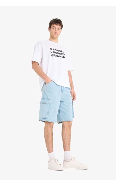 %100 Pamuk Kargo Fit Jean Bermuda Şort E1381AX25SMNM39