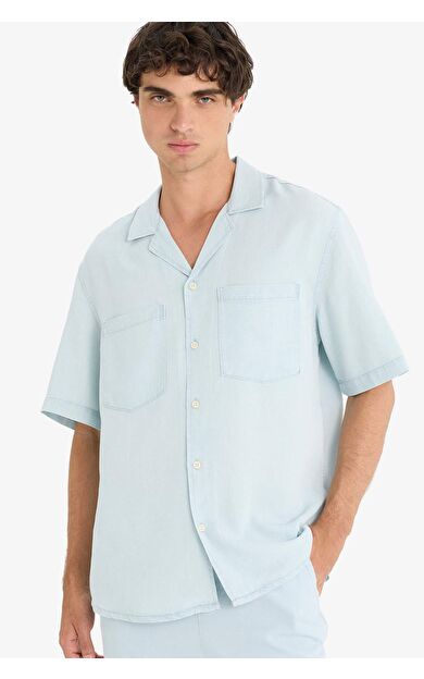 DeFacto Relax Fit Pamuklu Tensel Kumaş Kısa Kollu Gömlek E1388AX25SMNM63