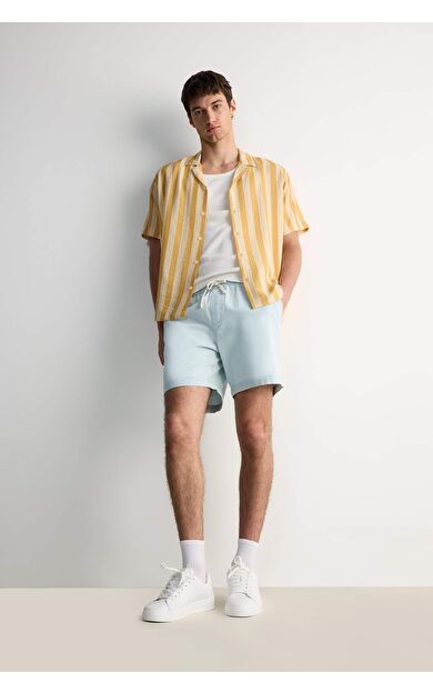 DeFacto %100 Pamuk Beli Lastikli Loose Fit Rahat Jean Bermuda