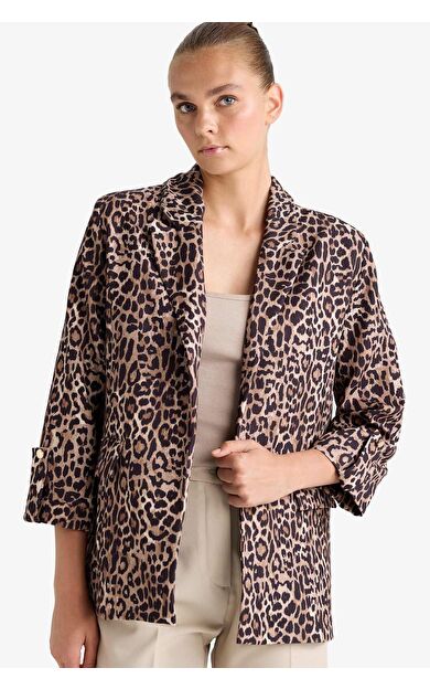 DeFacto Loose Fit Ceket Yaka Leopar Desenli Blazer Ceket