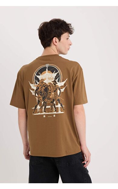 DeFacto Boxy Fit Bisiklet Yaka Baskılı Kısa Kollu Tişört E1487AX25SPBN311