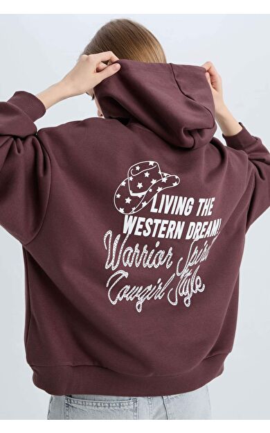 DeFacto Coool Loose Fit Kapüşonlu Sırt Baskılı Kalın Sweatshirt