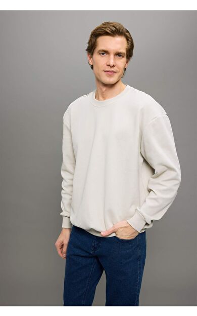 DeFacto Boxy Fit Bisiklet Yaka Basic Düz Pike Sweatshirt E1519AX25AUBG766