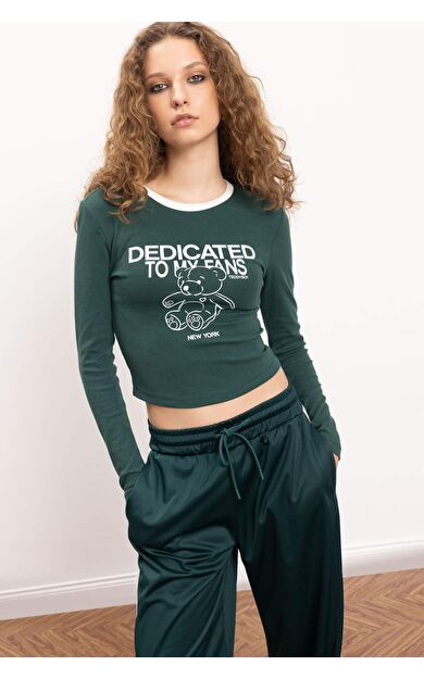 Coool Fitted Baskılı Bisiklet Yaka Ribana Uzun Kollu Tişört E1531AX24WNGN516