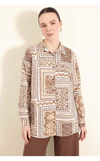 Regular Fit Desenli Uzun Kollu Gömlek Tunik E1627AX25SPBN233