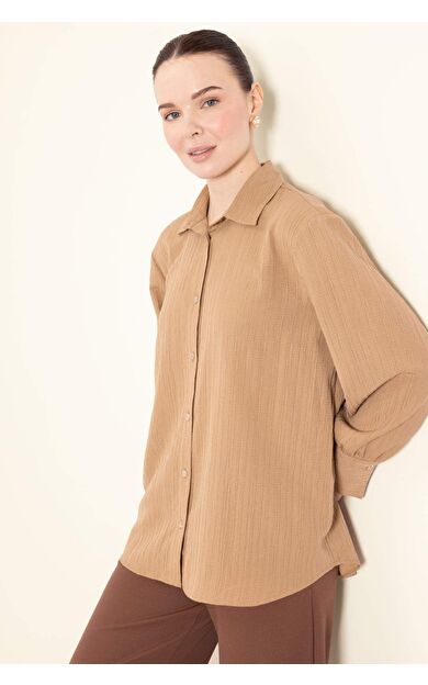 Regular Fit Basic Düz Uzun Kollu Gömlek Tunik E1628AX25SPBN233