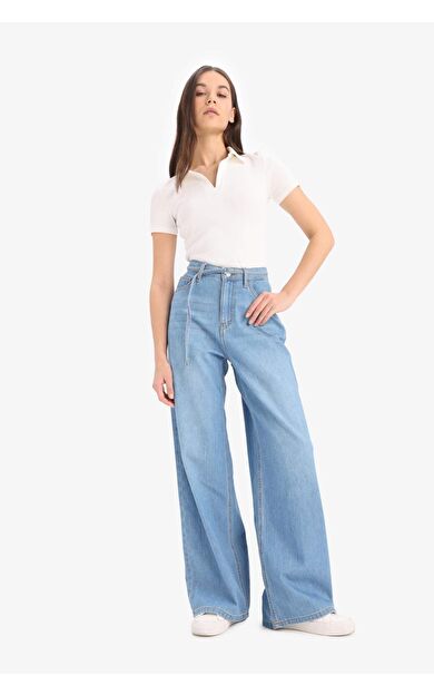 DeFacto Wide Leg Yüksek Bel Geniş Paça Uzun Yumuşak Jean Pantolon