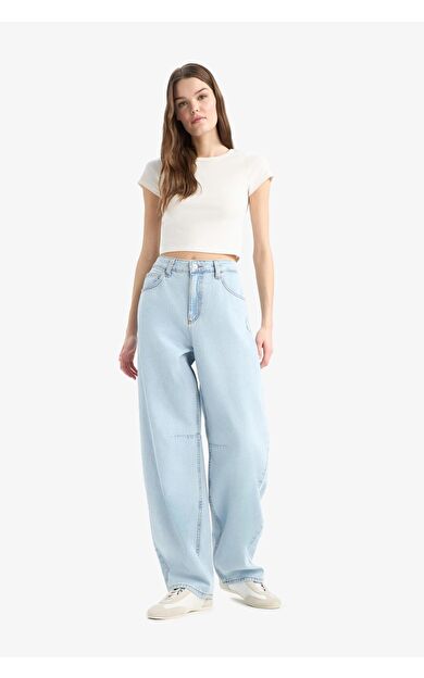 DeFacto Baggy Fit Yüksek Bel Düz Paça Jean Pantolon E1684AX25SMNM39
