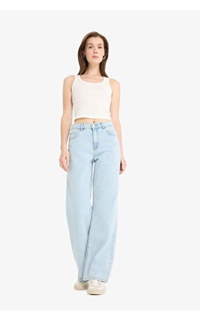 DeFacto Straight Wide Yüksek Bel Düz Paça Uzun Jean Pantolon E1701AX25SMNM39