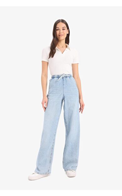 DeFacto Pull On Wide Leg Yüksek Bel Geniş Paça Uzun Yumuşak Jean Pantolon