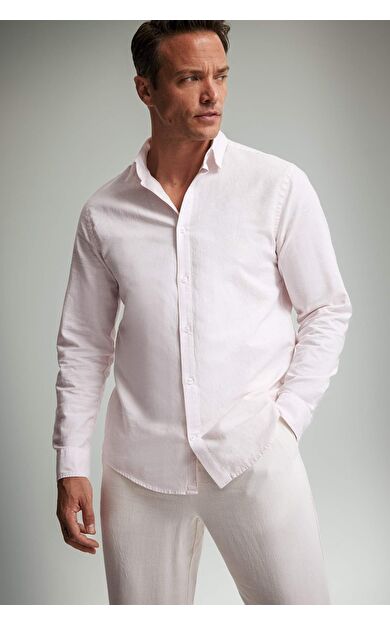 DeFacto Regular Fit Polo Yaka Keten Yazlık Uzun Kollu Gömlek E1729AX25SPPN185