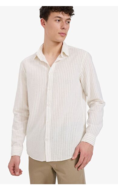 DeFacto Regular Fit Polo Yaka Keten Yazlık Uzun Kollu Gömlek E1730AX25SPER77