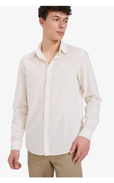 DeFacto Regular Fit Polo Yaka Keten Yazlık Uzun Kollu Gömlek E1730AX25SPER77