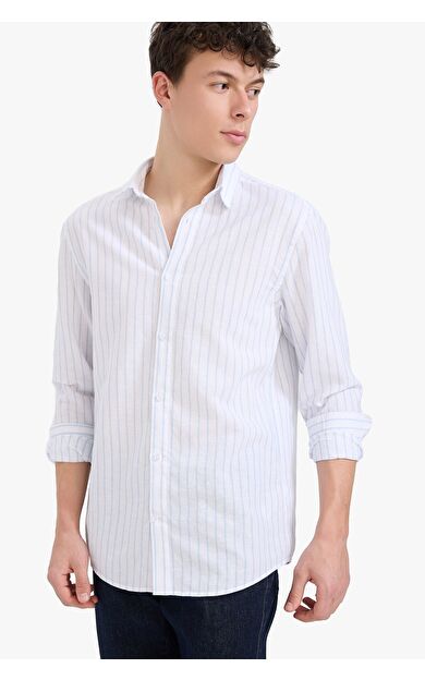 DeFacto Regular Fit Polo Yaka Keten Yazlık Uzun Kollu Gömlek E1730AX25SPWT34