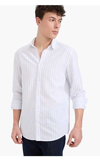 DeFacto Regular Fit Polo Yaka Keten Yazlık Uzun Kollu Gömlek E1730AX25SPWT34