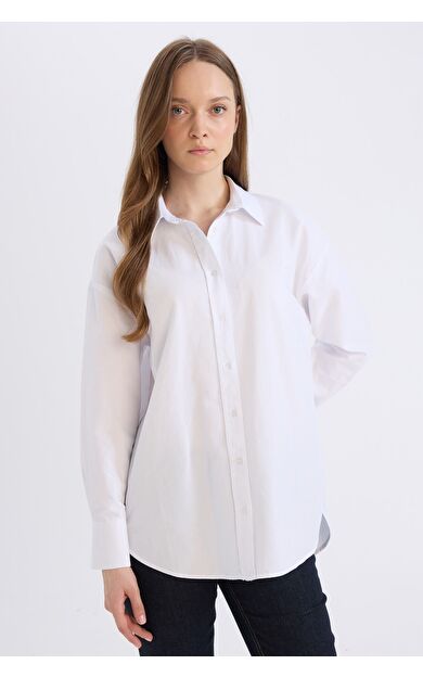 DeFacto Relax Fit Basic Düz Oxford Uzun Kollu Gömlek Tunik