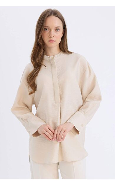 Relax Fit Hakim Yaka Basic Düz Uzun Kollu Gömlek Tunik E1757AX25SPBG702